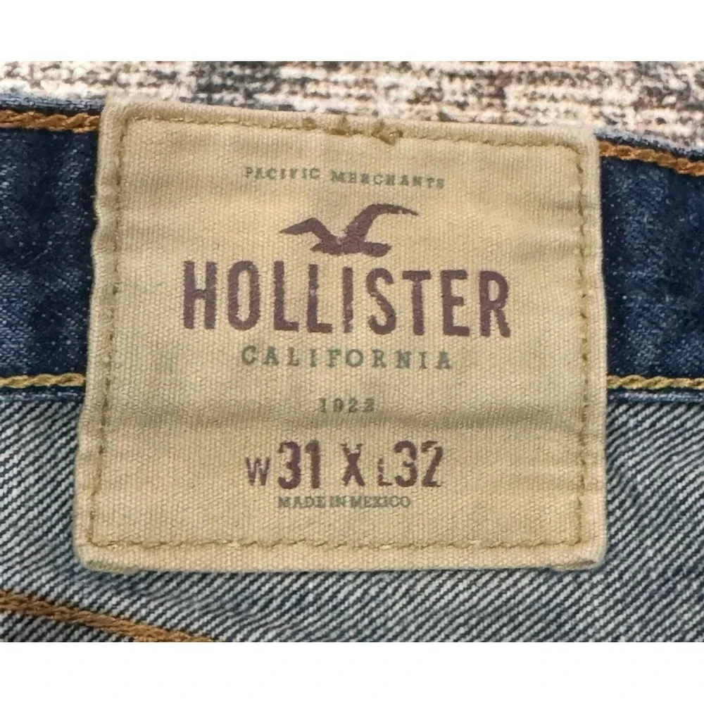 Hollister Men Blue Straight Leg Jeans Dark Wash Button Fly 31x32 100% Cotton